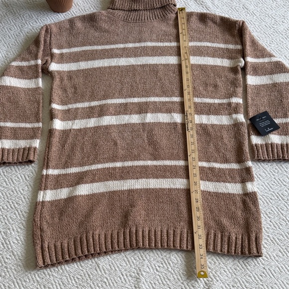 Lulus Casual Attitude Beige Striped Turtleneck Mini Sweater Dress Size XL - Picture 6 of 9